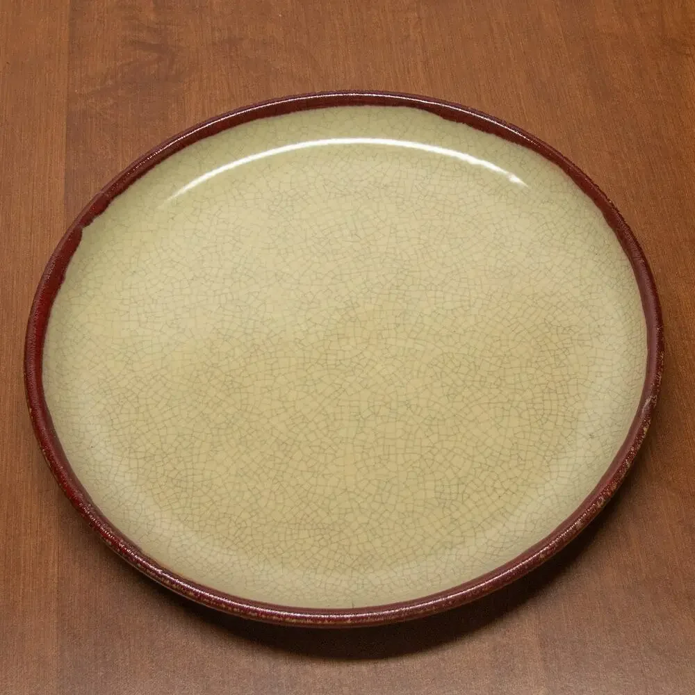 Pier 1 Cream Crackle Glazed Dinner Plate with Brown Rim